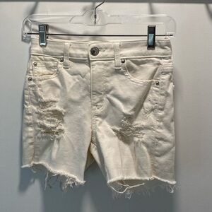 American Eagle Outfitters Cream Distressed Jean Shorts